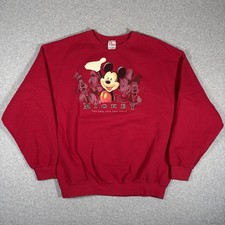Vintage Disney Store Sweatshirt Mickey Mouse Graphic Crewneck 2XL Red USA Made