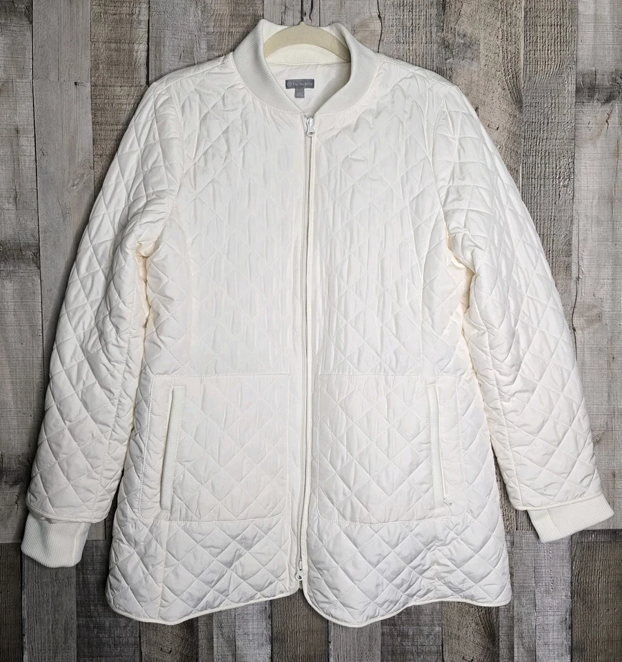 Chaqueta Larga Acolchada T By Talbots Mujer Grande Petite LP Crema Resistente al Agua  Foto 4 de 4