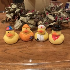 Lot Of 4 RUBBER DUCKIES Doctor Or Nurse Cardio, Top Hat, Umbrella Beanie 2"x2"