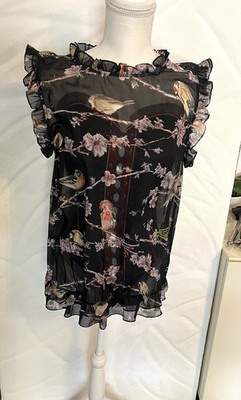 @ Ted Baker @ Bluse Top Vögel Gr. 3 Blusentop transparent- NP 120 