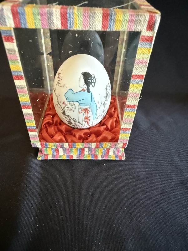 Hand painted Vintage Chinese Egg in Glass Display Case