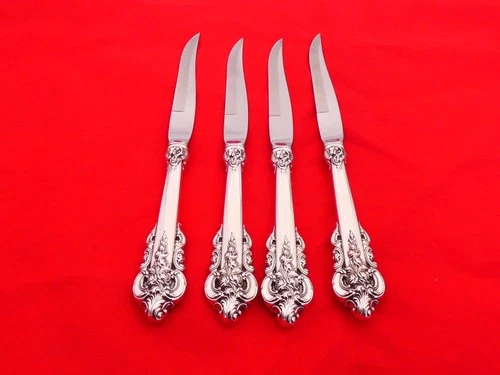 Set of 4 Wallace Sterling Silver Grande Baroque Steak Knives XG-1