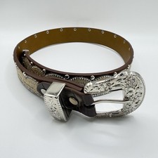 Girl  s Small 24  Ranch Brown Lace, Crystal And Stud Genuine Leather Western Belt