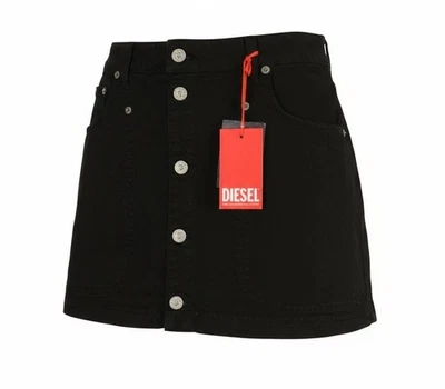 DIESEL Jupe Mini O-Beige Femme W30 Noir Coton À Boutons - Photo 1/4