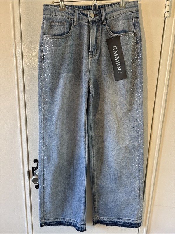 Women’s Emmiol Wide Leg Denim Jeans W/crystals Size Small NWT