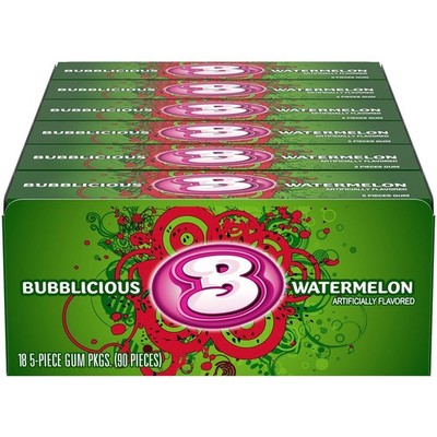 Watermelon Gum, 18 Packs of 5 Pieces (90 Total Pieces)