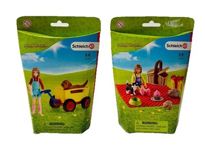 Schleich Farm World Girl Dog Cat Wagon Picnic 42543 42426 Lot of 2 NEW