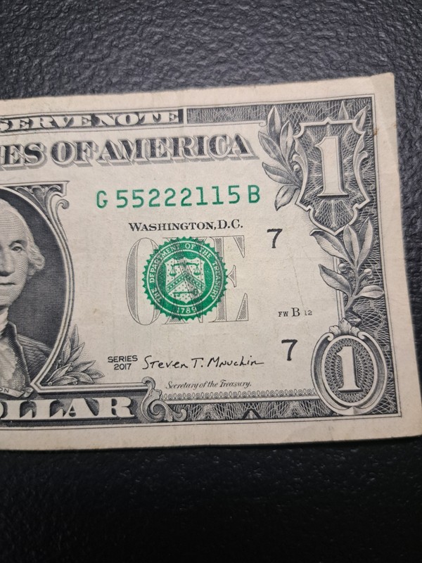 TRINARY 55222115 2017 $1 Dollar Bill Fancy Serial Number From Chicago