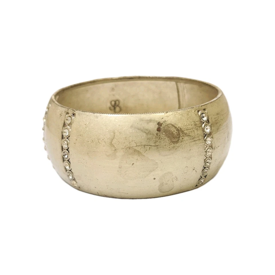 Brazalete Brazalete Jessica Simpson Firmado Rhinesone Rayas Ancho Curvo Declaración Foto 4 de 4