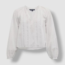 Veronica Beard Women's White Pleated Tie V-Neck Jaxon Blouse Top Size L