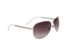 Aviator Sunglasses, Dark Smoky Lens, White and Silver Frame, New with Tags