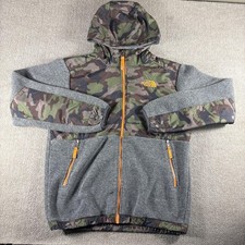 The North Face Jacket Boys Large 14/16 Gray Camo Sherpa Fleece Hooded Full Zip