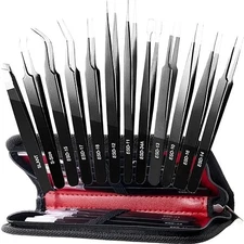 Computer Repair or Paper Craft Anti-Static Precision Tweezer Set w/ Case (12pk)