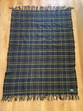 Vintage Pendleton Tartan Plaid Green Red Blue 46 X 60 100 Wool Blanket Fringe