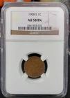1908 S Indian Head Cent NGC Graded AU 58