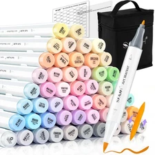 SFAIH 51 Pastel Alcohol Markers Brush Tip - Brush  Fine Dual Tip, Art Markers