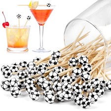 Aodaer 100 Pieces Soccer Decorative Sports Ball End Cocktail Skewers 4.7 Inch