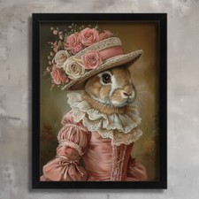 Retro Hare Art Print Vintage Animal Wall Art Rabbit In A Dress Picture Bunny Art