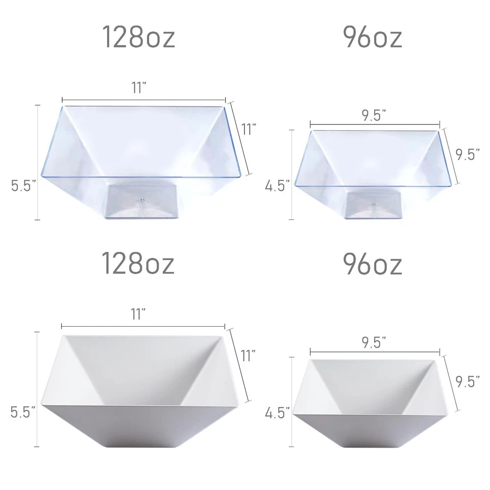 Disposable Plastic Square Large Serving Bowls Reusable Clear White Bowls 24pcs - Image 3 of 3