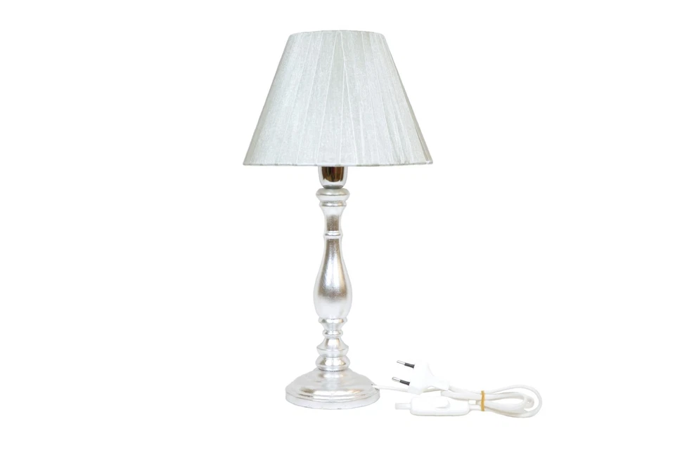 SET LAMPADA GRANDE + PICCOLA ABAT-JOUR LEGNO ARGENTO PARALUME PLISSÈ H 60 40 CM - Immagine 2 di 3