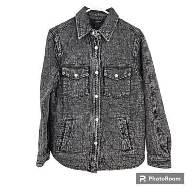 Blank NYC Jacket Black Acid Wash Quilted Puffer Denim Snap Button NWT Size S