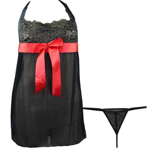 Plus Size See Through Sexy Lingerie Women Lace Babydoll Dress Chemises Sleepwear - Picture 14 of 18