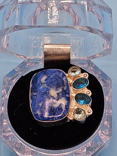 Big Lapis w/ 4 Accent Gemstones 925 Designer Cocktail Ring w/ Gift Box Sz 9.25 - Picture 7 of 14