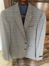 TED BAKER LONDON  JAT CT  Gray Plaid Trim Fit Wool Suit Jacket MSRP 795