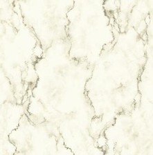 Wallpaper Faux Marble Gray and Gold Veins on Warm White Background, 60 sq ft.