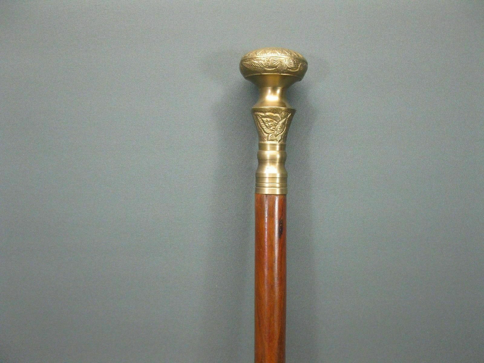 GREAT SOLID ANTIQUE SOLID BRASS HANDLE WOOD WALKI… - image 3