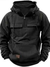Men's Tactical Hoodies Solid Warm Fleece Military Sweatshirt 2XL