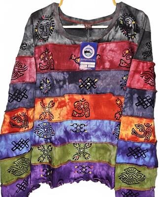Himalayan Group Handmade Hand Painted Stonewashed Bohemian Long Sleeve Shirt XXL