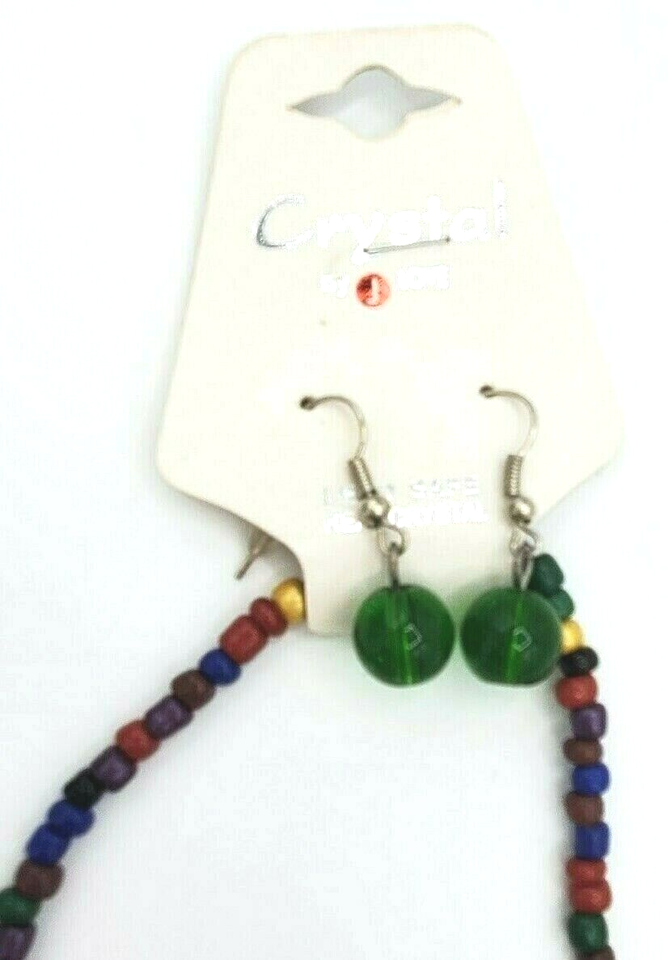 NWT Crystal by Love Necklace & Earring Set Green Bead Lead Safe Real