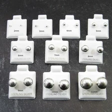 Solid 925 Sterling Silver Round Ball Stud Earrings w/ Push Backs 2mm - 10mm