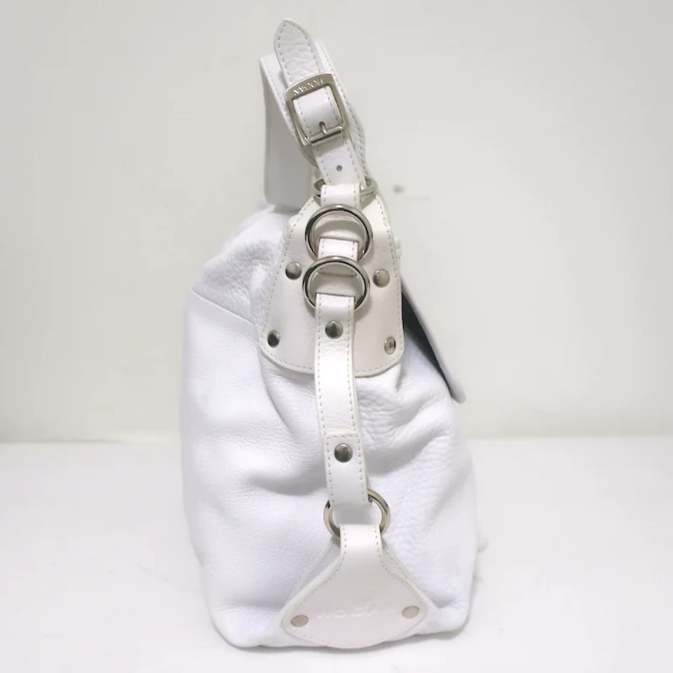 Hogan Buckled Flap Bag White Grained Leather Medium Shoulder Bag - Image 3 of 4