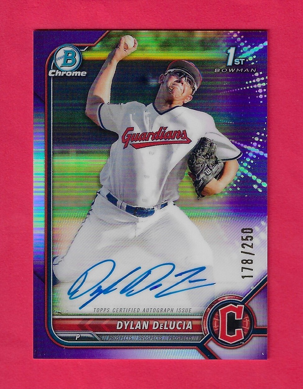 DYLAN DELUCIA 2022 Topps 1st Bowman Chrome Draft AUTO PURPLE /250 CDA-DDA