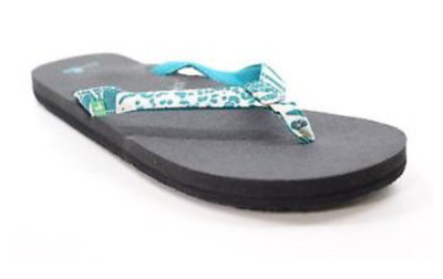 NWT Sanuk Yoga Joy Exotic TEAL ANIMAL PRINT Flip Flops Sandals Womens 5