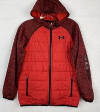 Under Armour Boys STORM Hooded Hybrid Zip Up TREKKER JACKET Red YLG EUC
