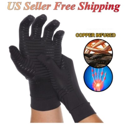 Copper Infused Compression Full Finger Gloves Arthritis Pain/Joint Swelling 