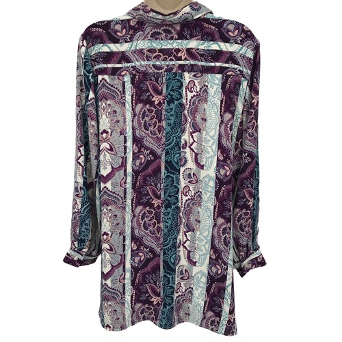 Chico's Womens Purple Paisley Print Shark Bite Hem Hidden Button Tunic Size 8/10 - Picture 4 of 7
