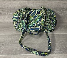 VERA BRADLEY PURSE SHOULDER BAG BLUE GREEN WHITE FLOWERS 10X6