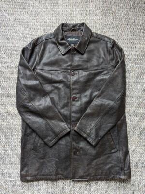 vintage EDDIE BAUER car coat PATINA brown leather L jacket | eBay