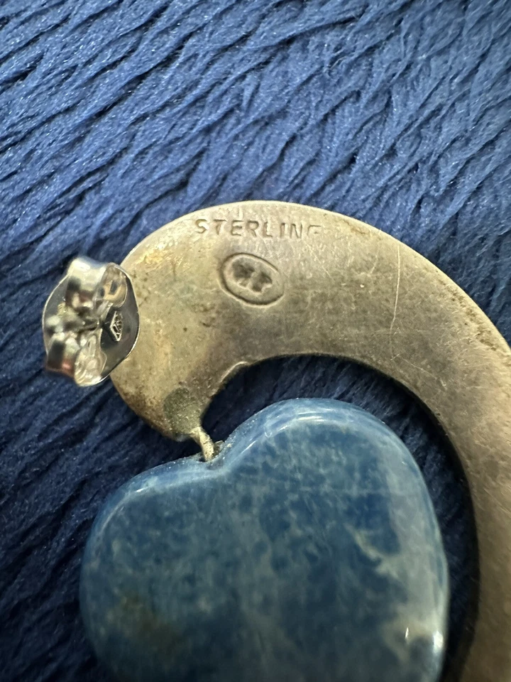 Винтажные дизайнерские серьги-спины из стерлингового серебра 925 пробы с синим кальцитом, 1,25 дюйма - Изображение 3 из 4