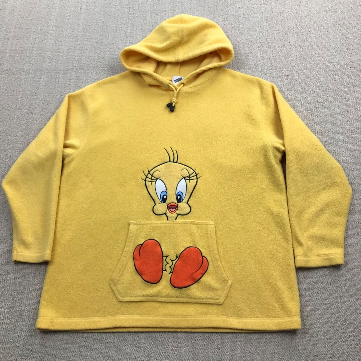VINTAGE Looney Tunes Hoodie Women XL Yellow Fleece Pullover VINTAGE Looney Tunes Hoodie Women XL Yellow Fleece Pullover