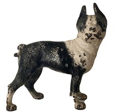 ORIGINAL ANTIQUE CAST IRON BOSTON TERRIER DOG STATUE DOORSTOP HUBLEY STYLE 10  