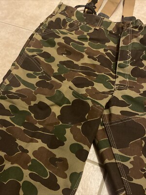 Vintage Carhartt Camo Army Duck Pants Union Made Suspenders 38x30