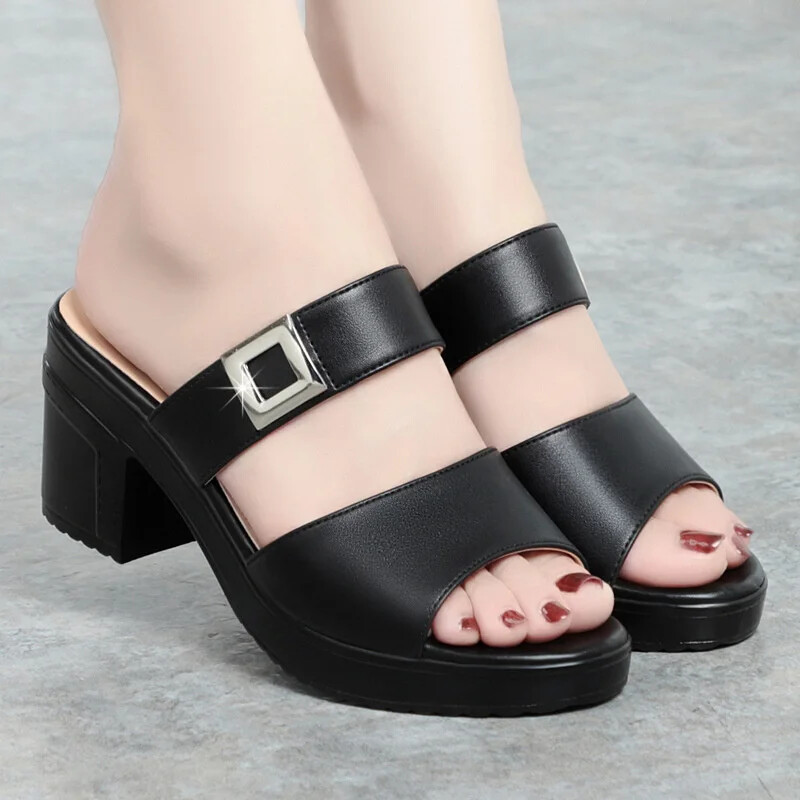 SAOLA Sandali comodi antiscivolo ecopelle donna estivi suola spessa tacco alto ciabatta