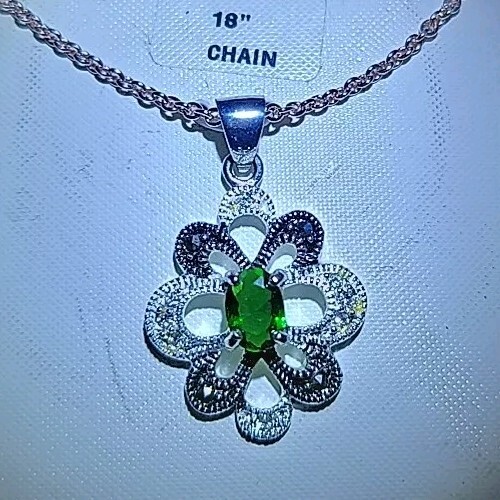 La Belle Vie Genuine Marcasite Emerald Green Stone Fine Silver Plated  Necklace