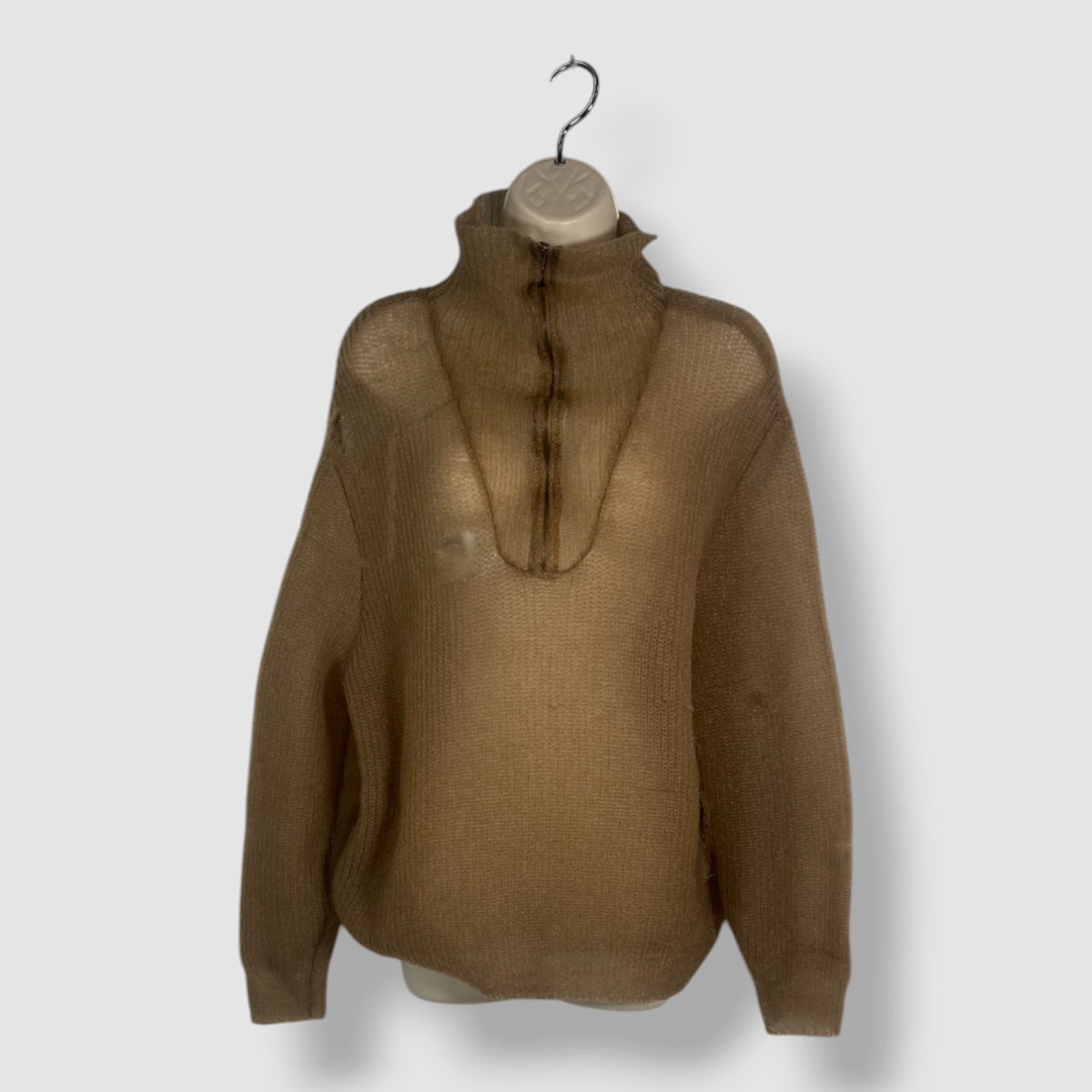 トップス Maison Margiera Maison Margiela Women Beige Translucent Quarter Zip Sweater Size S