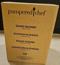 NEW IN BOX Pampered Chef Ceramic Microwave Egg Cooker w/Silicone Sleeve #1529 JD